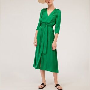Oysho Satin Green Midi Dress. Size xs